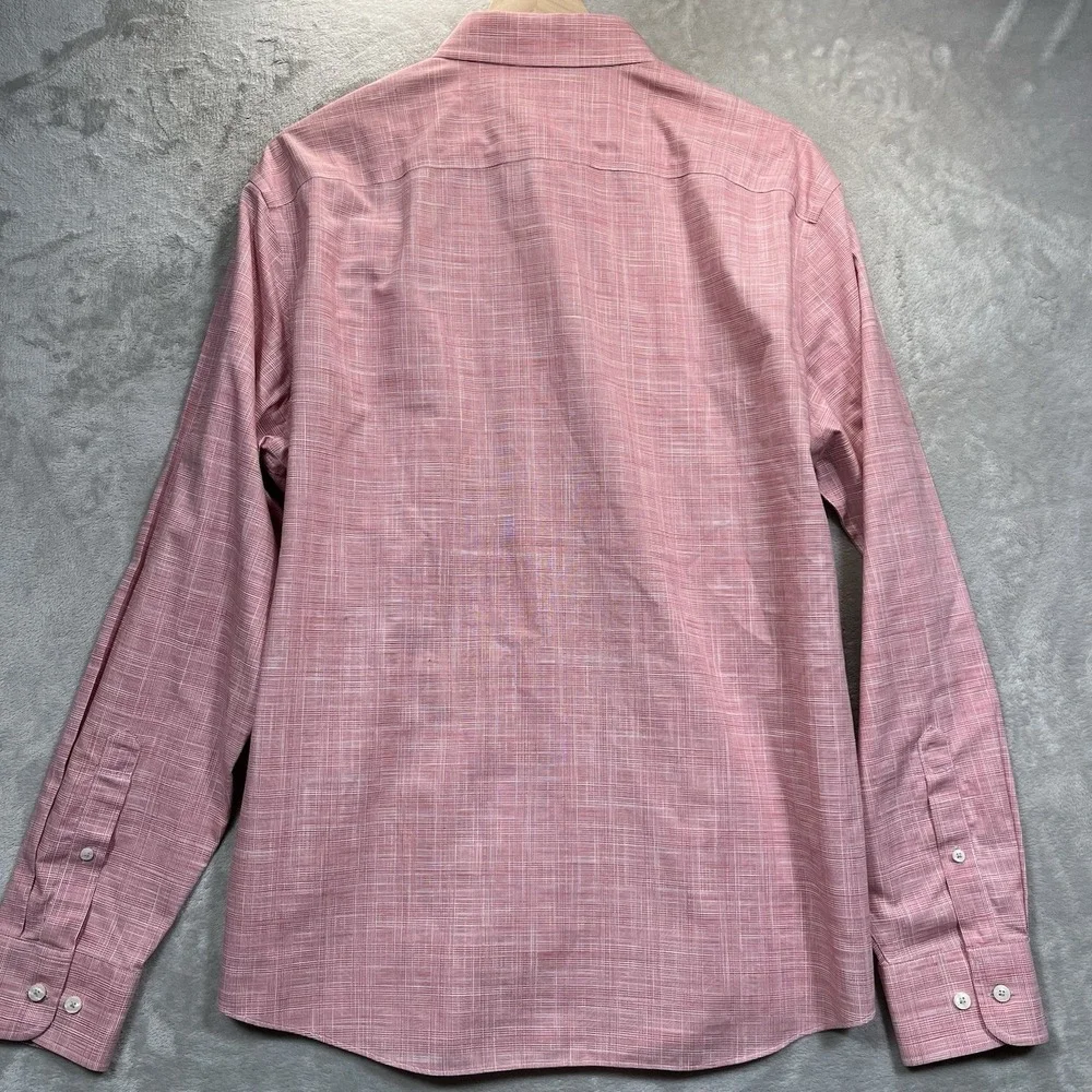 UNTUCKit Avellino WF Shirt Mens XL Pink Check Wrinkle Free Button Long Sleeve